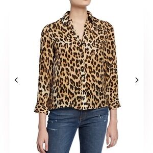 Alice + Olivia | Eloise Silk Button-Down Blouse Leopard Size Small